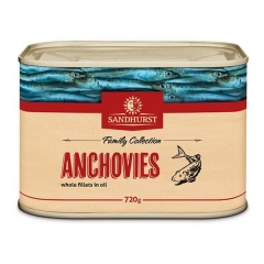 Sandhurst Anchovies whole fillets in oil. 720gm.
